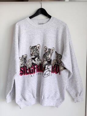 Vtg Siegfried & Roy The Mirage White Tiger Cubs Crewneck Sweatshirt L Oversized